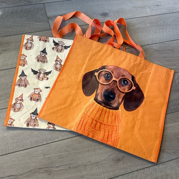 Homegoods TJMaxx Marshalls Orange Dachshund & Halloween Teddy Bear Bags NWOT - Picture 1 of 2
